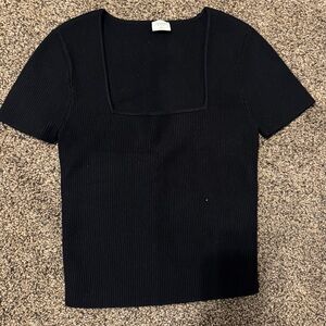 Black Square Neck Ribbed Top